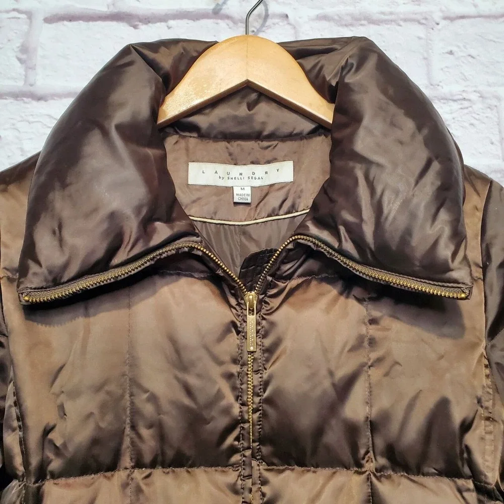 Laundry By‎ Shelli Segal Down Feather Puffer Jacket Womens Medium Brown Belted